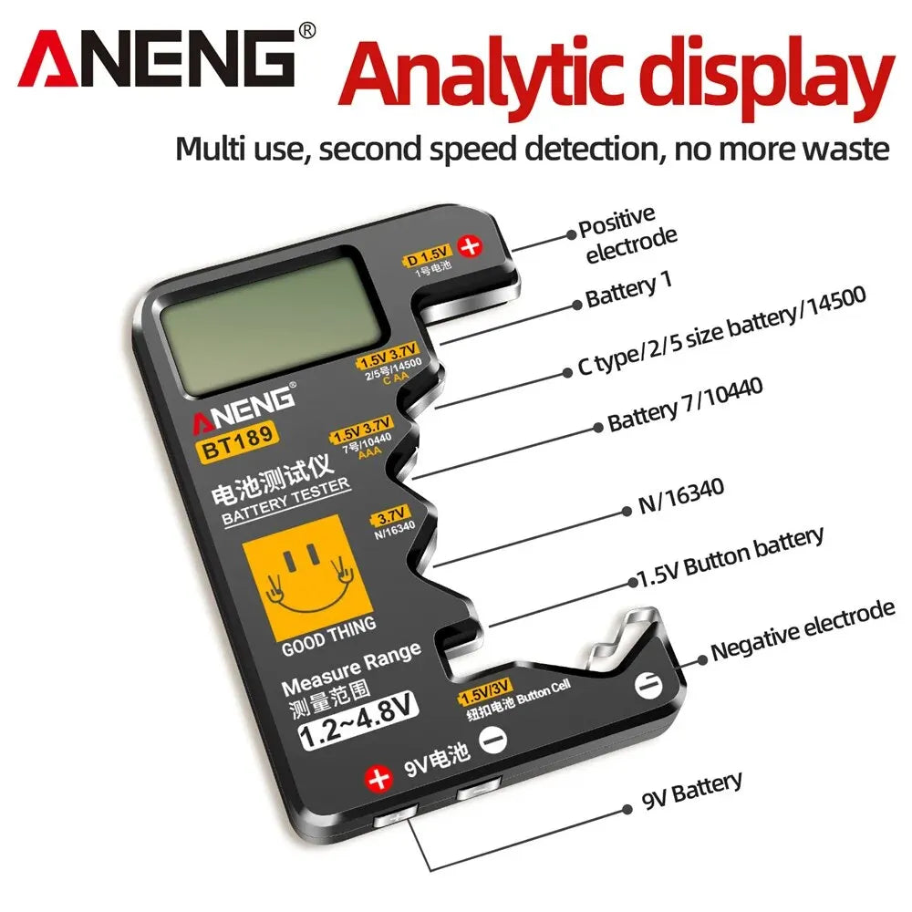 Button Cell en Universele Batterijtester – LCD Display voor 9V, AA, AAA, D, N en 1.5V/3V Knopcelbatterijen – Huishoudelijke Batterijtester