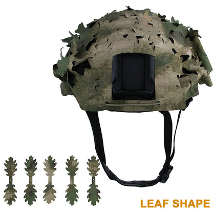 3D-Camouflage-Helmbezug mit Laserschnitt – Netzstoff in Blattform für Airsoft-, Paintball- und Jagdhelmzubehör