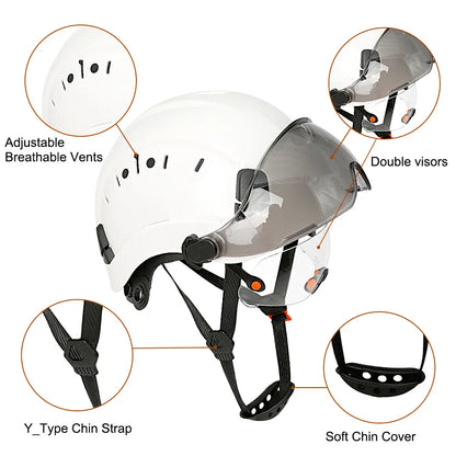 CE Bouwhelm met Dubbele Bril & Zweetdoek – Verstelbare ABS Veiligheidshelm voor Bouw & Redding