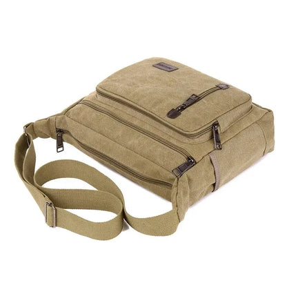 Canvas Schoudertas - Retro Crossbody Unisex Tas, Meerlaagse Opbergruimte, Casual en Duurzaam