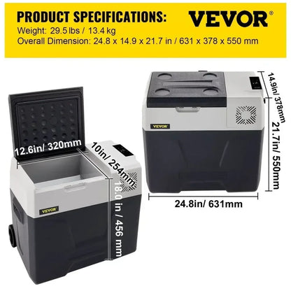 35L-50L Draagbare Autokoelkast – Mini Koelbox met Compressor, 12/24V DC en 110-240V AC, Ideaal voor Camping en Reizen