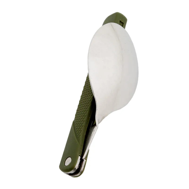 Faltbares Besteckset aus Edelstahl – Löffel, Gabel und Messer mit grüner Aufbewahrungstasche, perfekt für Picknick, Camping und Outdoor