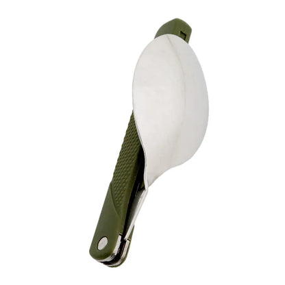 Faltbares Besteckset aus Edelstahl – Löffel, Gabel und Messer mit grüner Aufbewahrungstasche, perfekt für Picknick, Camping und Outdoor