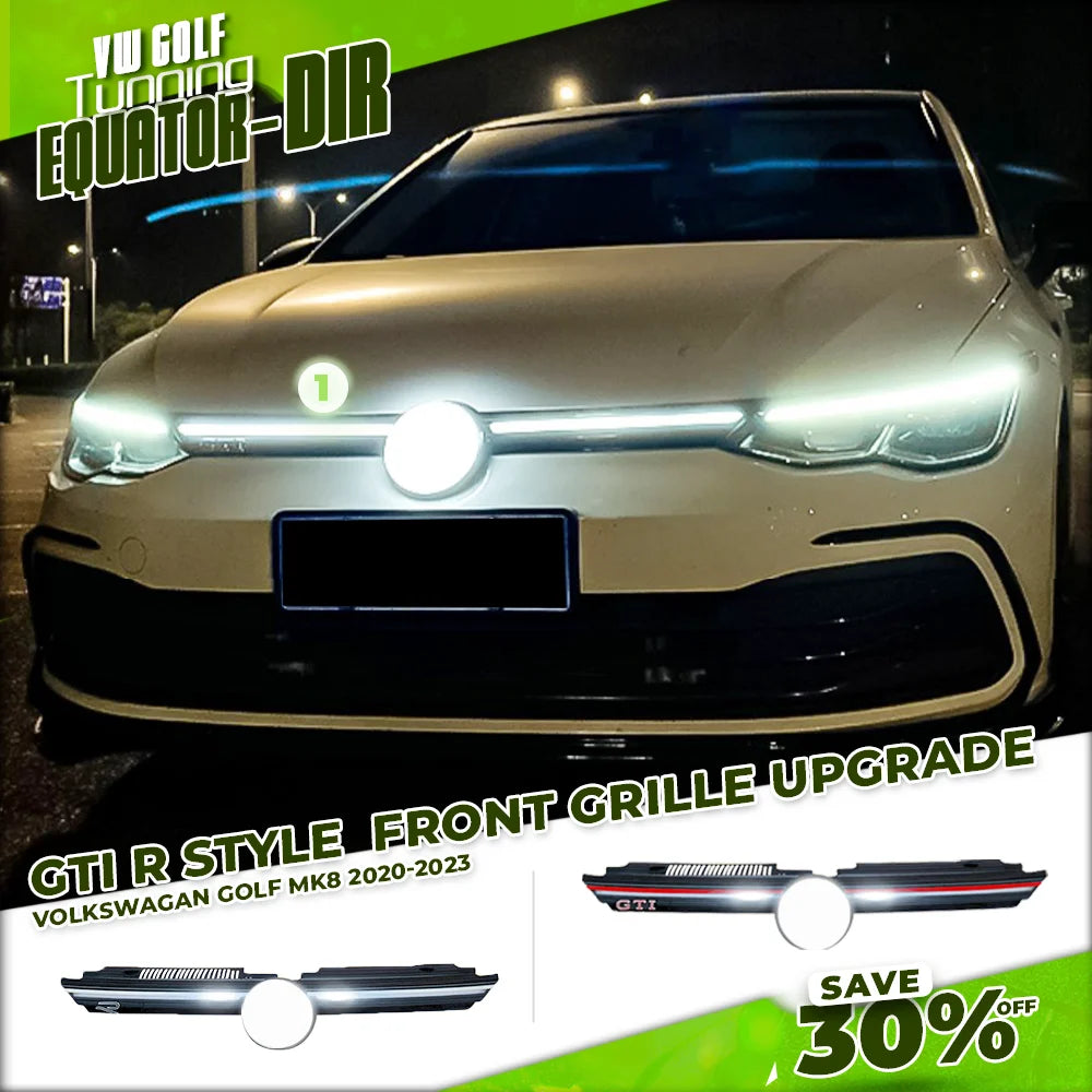 VW Golf MK8 GTI R Style Body Kit – Frontgrill-Upgrade mit LED-Lichtleiste