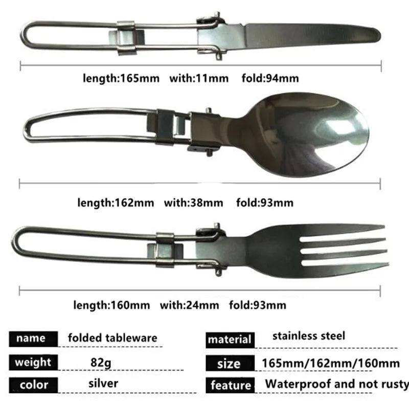 Faltbares Besteckset aus Edelstahl – Löffel, Gabel und Messer mit grüner Aufbewahrungstasche, perfekt für Picknick, Camping und Outdoor