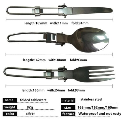 Faltbares Besteckset aus Edelstahl – Löffel, Gabel und Messer mit grüner Aufbewahrungstasche, perfekt für Picknick, Camping und Outdoor