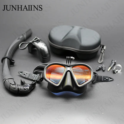 Wet Go-Pro Mount Duikmasker | Tempered Glass Freedive Mask met J-Type Snorkel & Camera Mount – Zwart