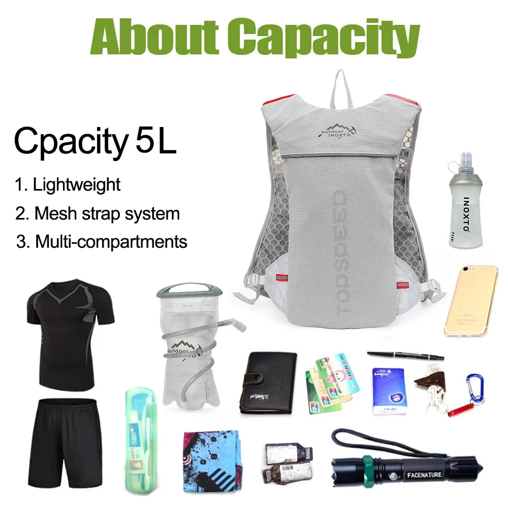 5L Ultraleichter Trinkrucksack – Atmungsaktive Joggingweste für Trailrunning, Marathon und Radfahren mit 500ML Wasserflasche