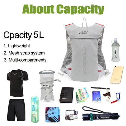 5L Ultraleichter Trinkrucksack – Atmungsaktive Joggingweste für Trailrunning, Marathon und Radfahren mit 500ML Wasserflasche