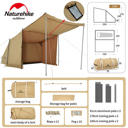 Naturehike TC Cotton Militärzelt – 4-Jahreszeiten-Campingzelt mit Kaminöffnung für Survival und Bushcraft