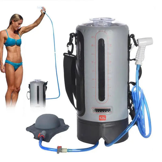 Draagbare Camping Douche – 12L Outdoor Douchezak met Voetpomp & Warmwaterfunctie
