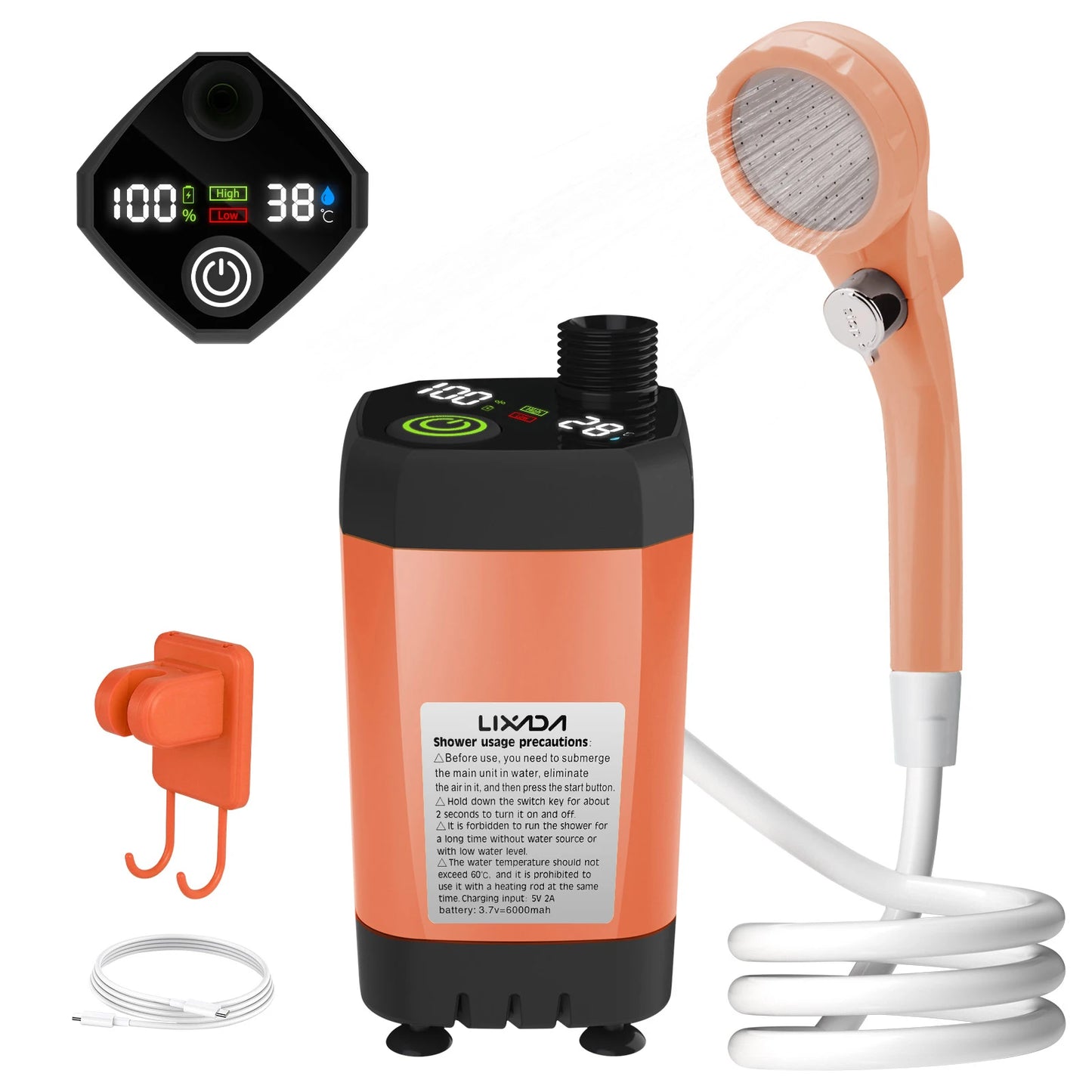 Camping Douchepomp | RV Outdoor Douche Kit met Volledig Scherm en Intelligente Digitale Weergave – Verstelbaar en 6000mAh