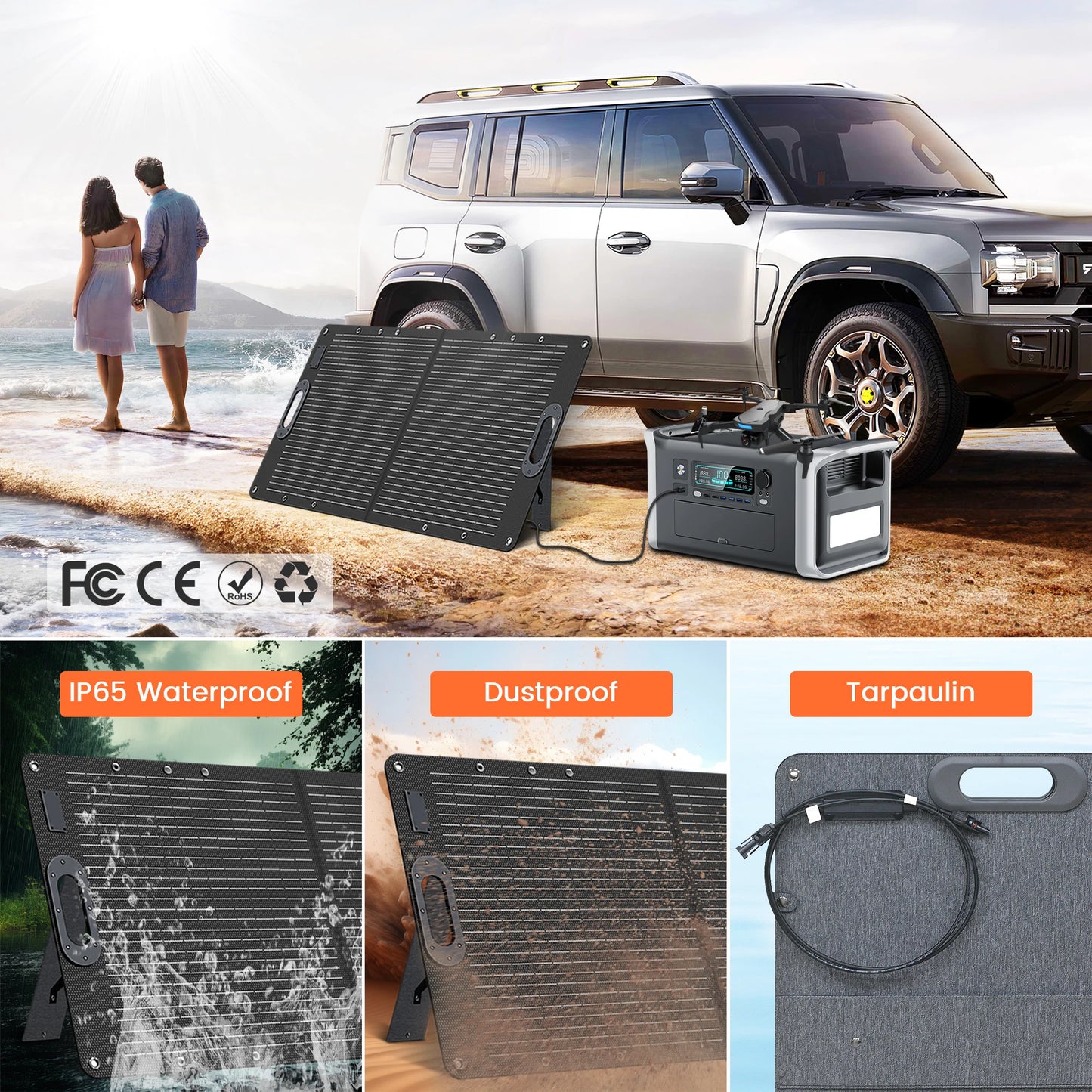 100W Draagbaar Zonnepaneel – Opvouwbare & Efficiënte 20V Solar Charger voor Power Stations, Camping & Outdoor