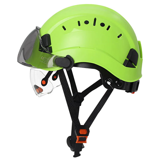 CE-Schutzhelm mit Doppelbrille – atmungsaktiver ABS-Arbeitshelm für Bau, Rettung und Klettern
