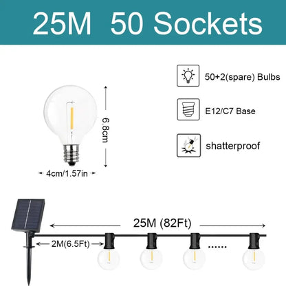 G40 Solar LED String Lights – Weerbestendige Festoonverlichting voor Tuin, Feest & Bruiloften