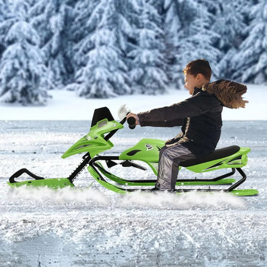 Steering Sled for Children - Skibob with Brakes - Adjustable Cushion &amp; Pull Rope - Loadable up to 80kg - 80cm High