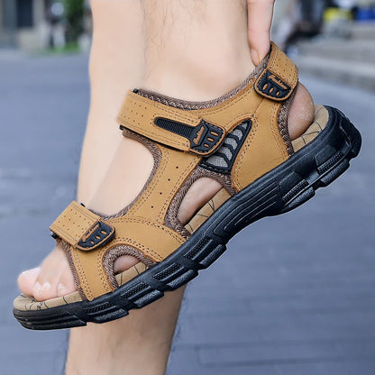 Leren Herensandalen – Lichtgewicht Outdoor Casual Sandalen met Klittenbandsluiting en Rubberzool, Maten 38-46