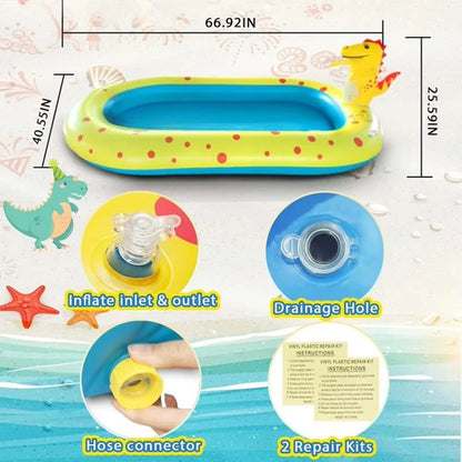 Opblaasbare Kinder Zwembad met Sprinkler – Draagbaar en Vouwbaar Splash Pad voor Buiten, Strand en Camping