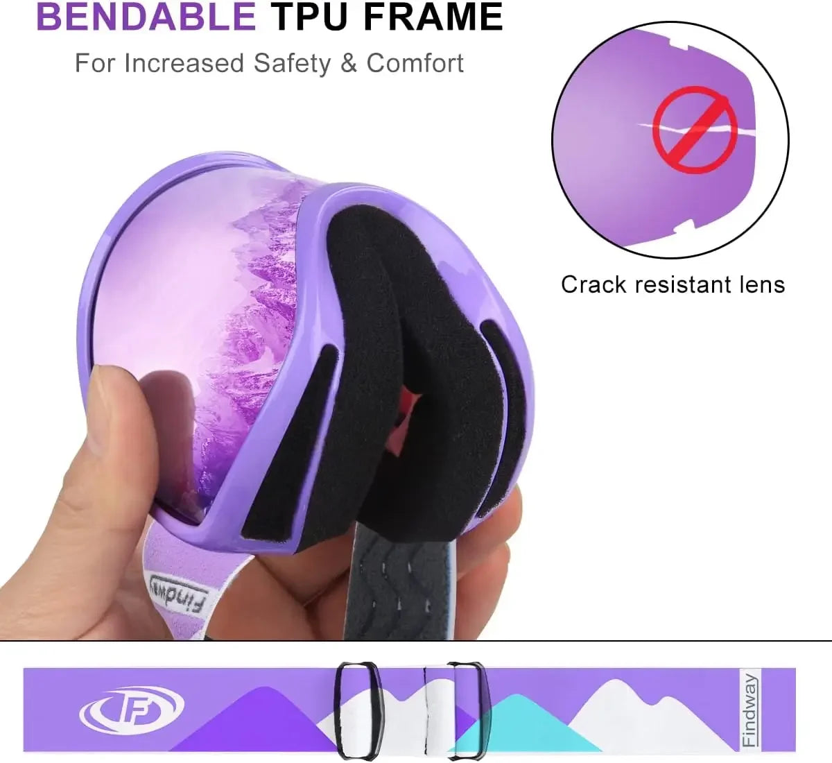 Antibeschlag-Skibrille für Kinder mit 100 % UV400-Schutz – geeignet für Helm – für 3–10 Jahre Jungen und Mädchen