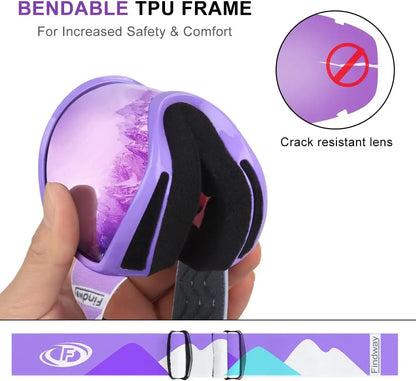 Antibeschlag-Skibrille für Kinder mit 100 % UV400-Schutz – geeignet für Helm – für 3–10 Jahre Jungen und Mädchen