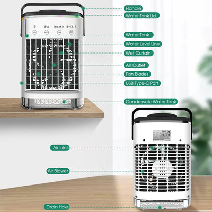 Draagbare Mini Aircooler – USB Evaporatieve Ventilator met Luchtbevochtiger & Luchtreiniger voor Thuis