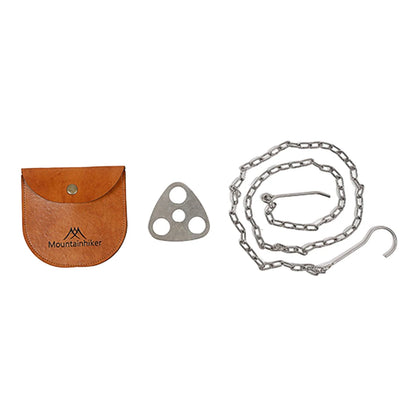 Camping Kettinghanger met Lederen Opbergzak - Driepoot Montageset voor Potten & Pannen - Verstelbare Kookketting voor Wandelen & Bushcraft