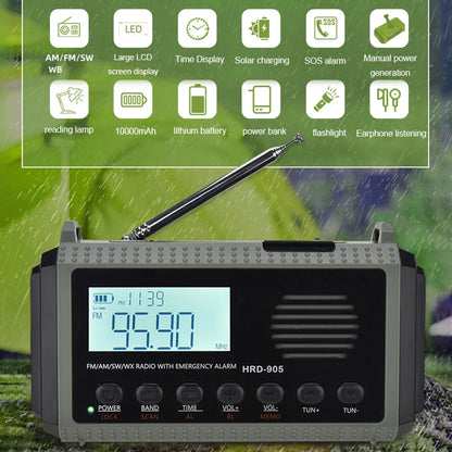 Draagbare Noodradio met Handcrank – Solar Powered AM/FM/SW Radio, Powerbank & LED Zaklamp