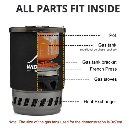 Camping Cooking System met Warmtewisselaar | Outdoor Gasfornuis met Koffiepot en Bestek voor Kamperen en Toerisme