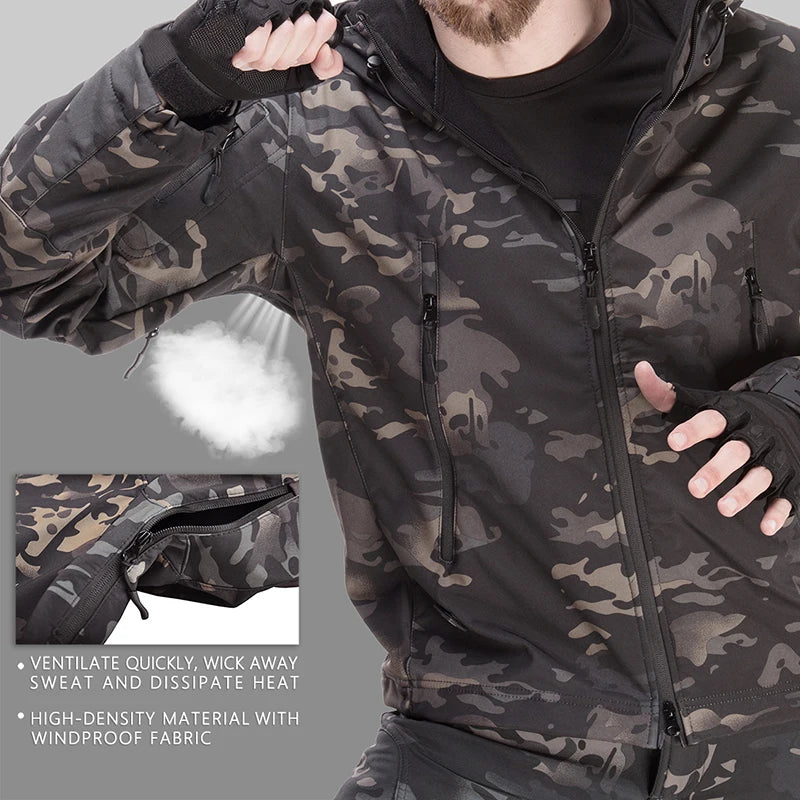 Taktische Softshell-Jacke + Hose – wasserdichtes Thermo-Outdoor-Set für Jagd, Wandern und Camping
