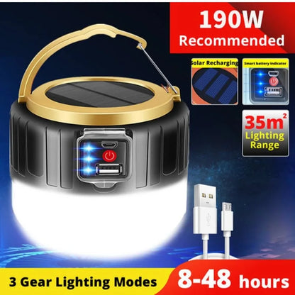 Waterdichte Solar LED Campinglamp – Oplaadbare Tentlamp, Draagbare Lantaarn en Noodverlichting