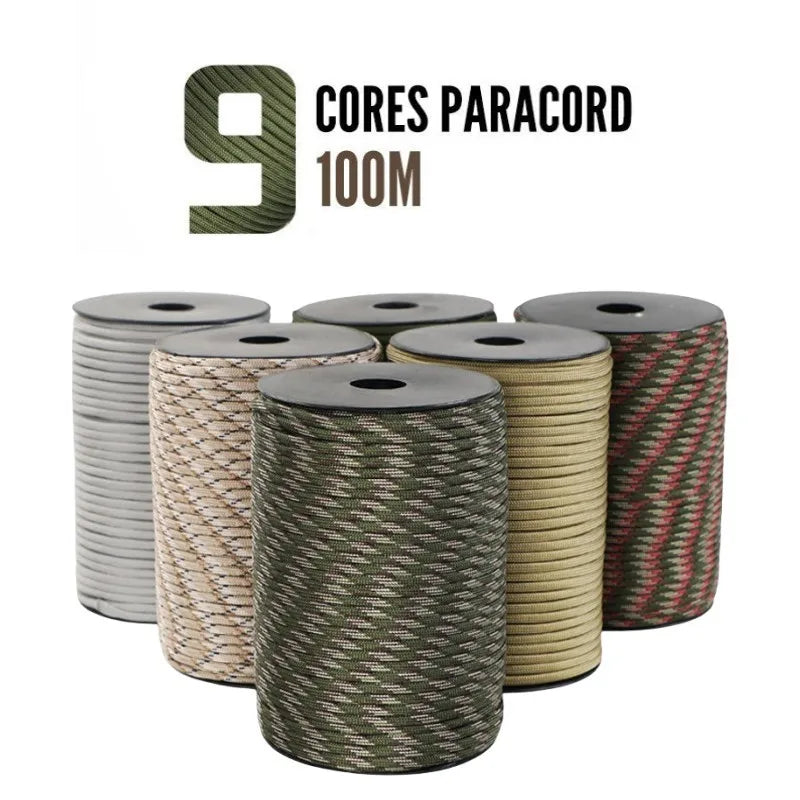 100M 550 Militaire Standaard 9-Core Paracord Touw 4mm – Outdoor Parachute Koord voor Survival, Tent, Lanyard en DIY