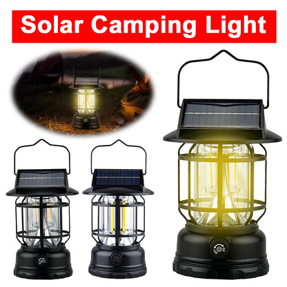 Solar Camping Lantaarn | Dimbare Retro Hanglamp voor Buiten, Kamperen & Noodgevallen