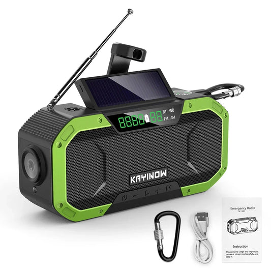 Notfallradio mit Solarpanel und Handkurbel – 5000 mAh Powerbank, Taschenlampe, wasserdicht, Survival-Radio für Camping