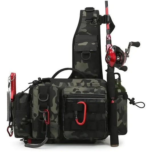 600D Vismateriaal Rugzak met Hengelhouder – Multicompartiment Tackle Bag voor Vissen, Wandelen en Outdoor