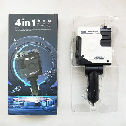 4-in-1-Ladegerät – Einziehbarer Zigarettenanzünder-Adapter mit USB Typ-C und Schnellladung