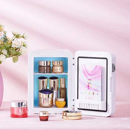 4L Mini Make-up Koelkast – Draagbare Cosmetica Koeler met LED Spiegel, USB, Voor Thuis & Auto