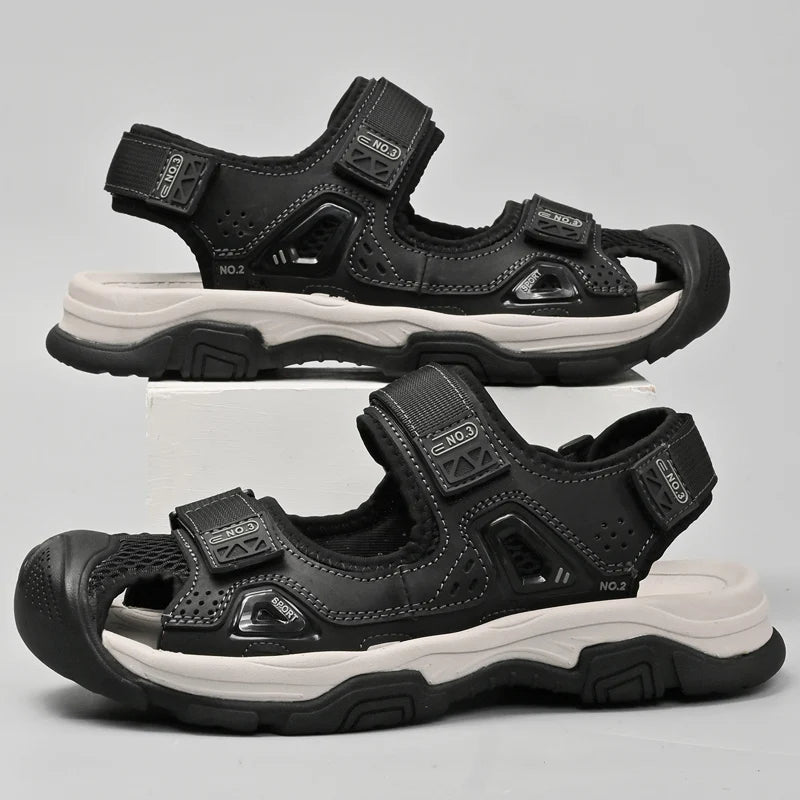 Outdoor Heren Sandalen Echt Leer – Gesloten Neus, Zomerschoenen, Grote Maat, Rubber Zool