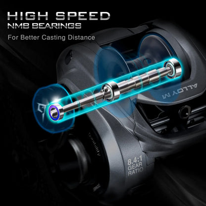 Alloy M Baitcasting Reel | 10KG Max Drag, 8 Shielded Bearings & High/Low Speed Gear voor Zoutwater Vissen