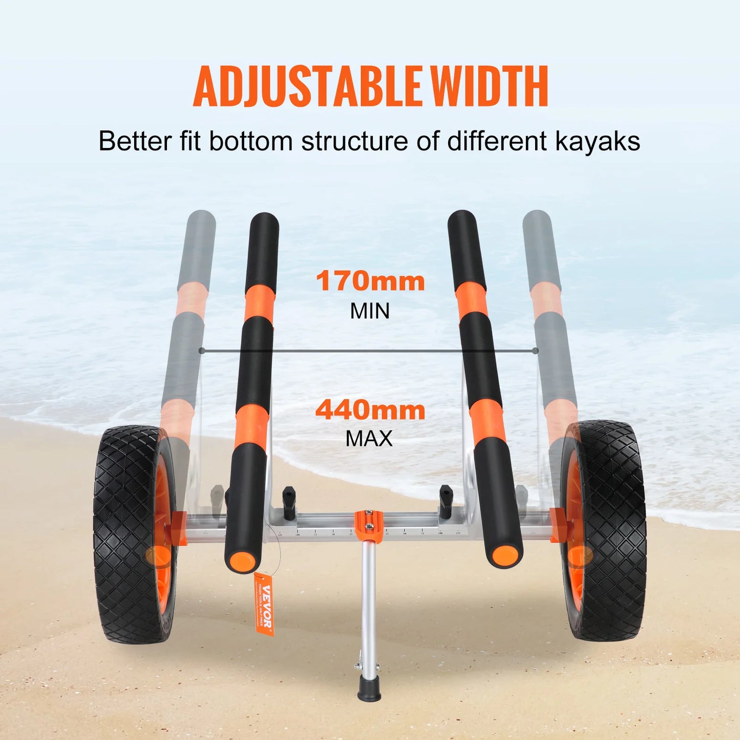 Kayak Cart 450 lbs - Verstelbare Brede Trolley voor Kano, Kajak, Paddleboards en Vlotmatten met 12'' All-Terrain Wielen