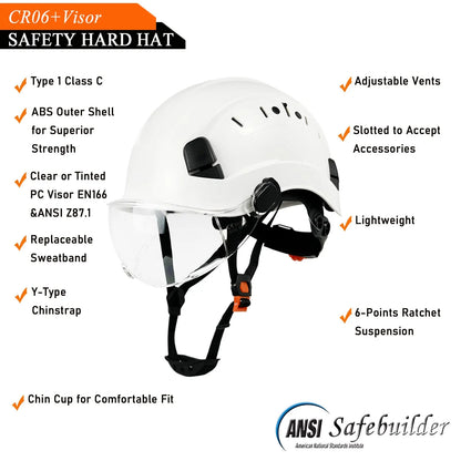 CE Veiligheidshelm met Vizier & Bril – ABS Bouwhelm voor Industrie & Redding (ANSI & UL Gecertificeerd)