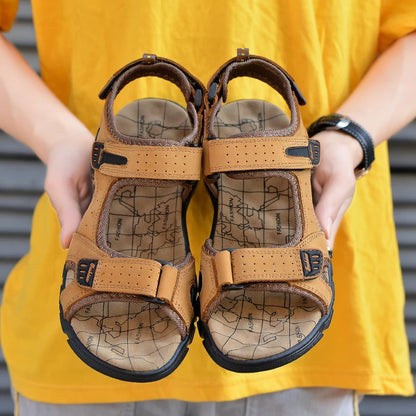 Leren Herensandalen – Lichtgewicht Outdoor Casual Sandalen met Klittenbandsluiting en Rubberzool, Maten 38-46