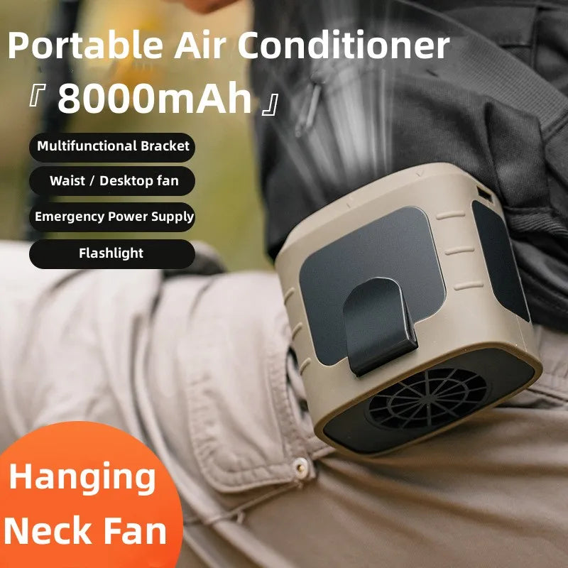 Draagbare Multifunctionele Outdoor Ventilator – USB Mini Nekventilator met 8000mAh Powerbank & LED Licht