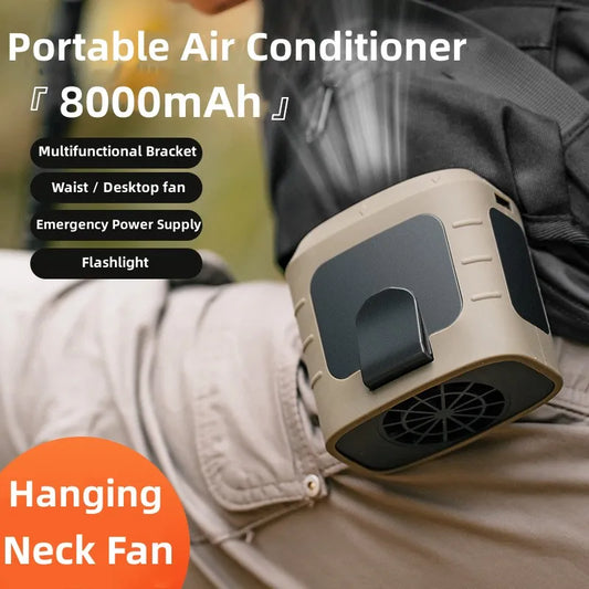 Draagbare Multifunctionele Outdoor Ventilator – USB Mini Nekventilator met 8000mAh Powerbank & LED Licht