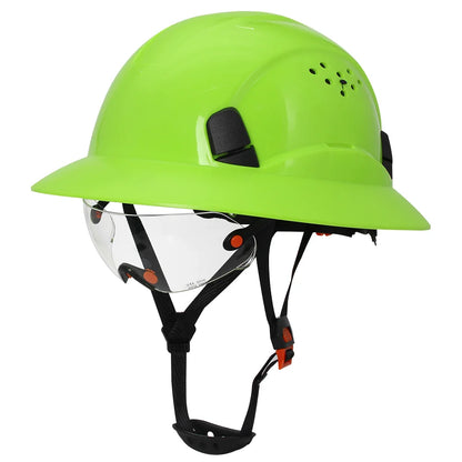 Full Brim CE Veiligheidshelm met Geïntegreerde Bril – Ademend Bouwhelm voor Industrie, Redding & Klimwerk