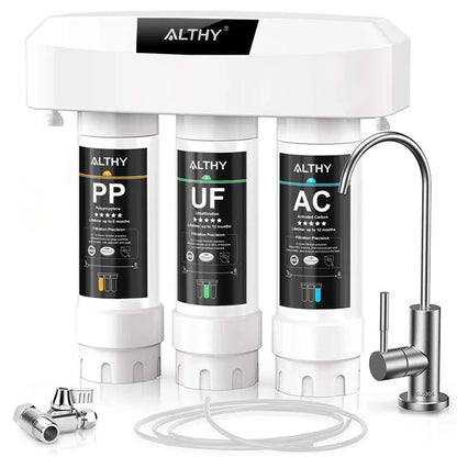 Onder-de-Gootsteen Ultrafiltratie Waterfilter Zuiveringssysteem – 3-Staps PP+UF+AC, Verwijdert Lood, Chloor, Bacteriën en Slechte Smaak