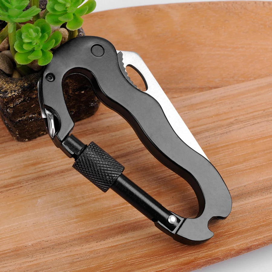5-in-1 Camping Multitool Carabiner - Screwdriver, Bottle Opener, Wine Opener, Outdoor Survival Mountaineering Tools