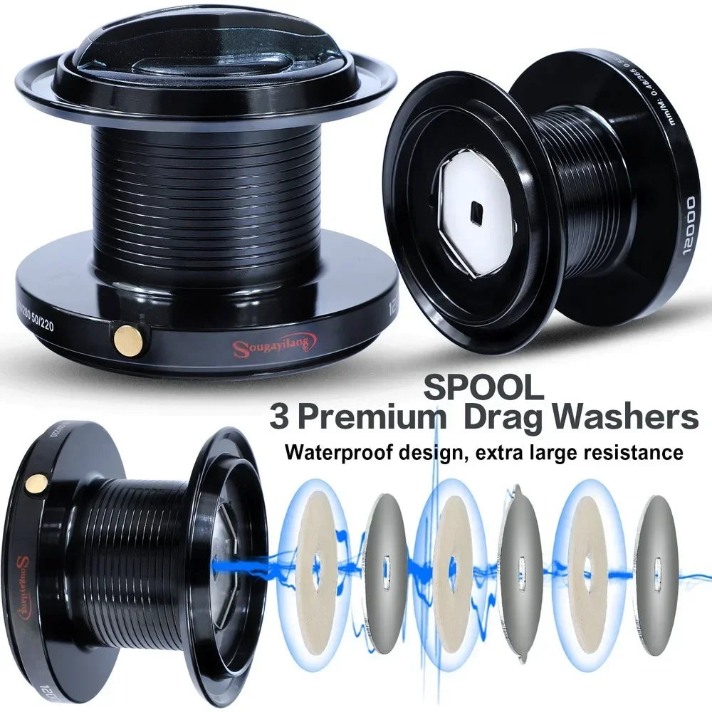 9000-12000 Full Metal Spool Visserswiel | Jigging, Trolling & Casting Reel voor Zoutwater en Zeevissen