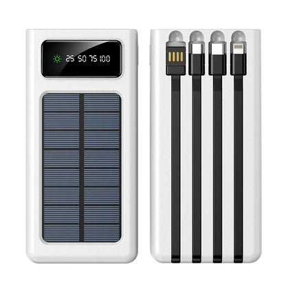 Super Grote Capaciteit Powerbank 2024 – Snelladen met Solar, LED Lamp, Ingebouwde Kabels & USB Poorten
