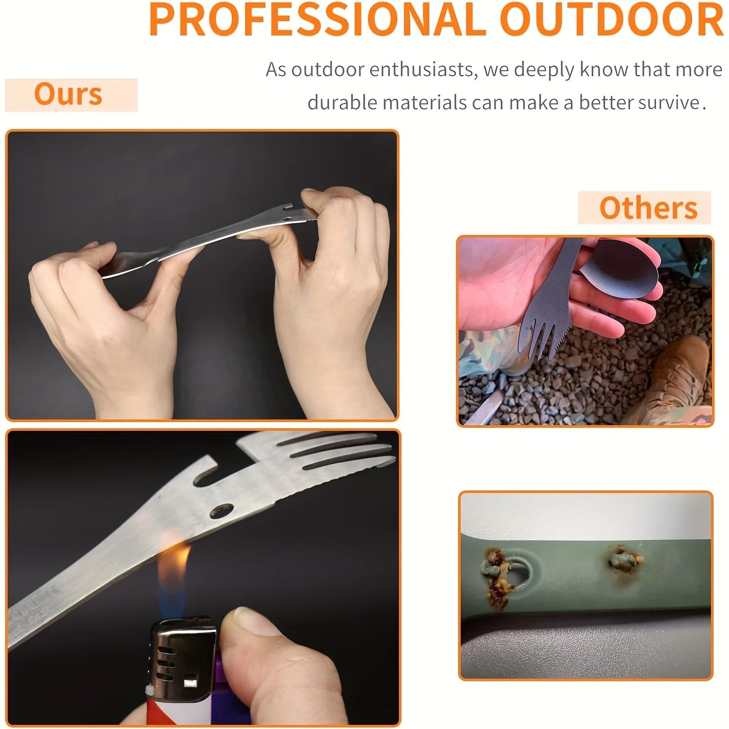 5-in-1 Outdoor-Survival-Besteck – Multifunktionslöffel, Gabel, Messer und Flaschen-/Dosenöffner, EDC-Camping-Set