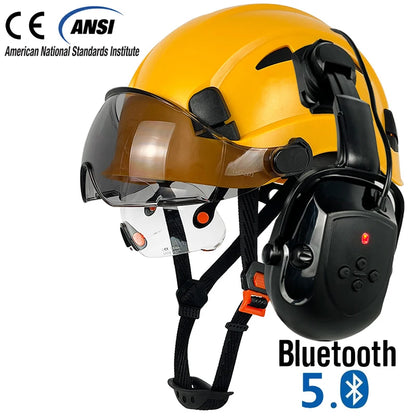 Bouw Veiligheidshelm met Bluetooth 5.0 – Geluidsdempende Oorkappen, Vizier & Zonbescherming, ABS Hardhat